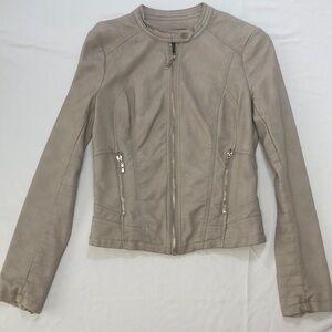 LE CHATEAU | soft Faux leather sand colour moto jacket with zippers size XS